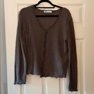 Zara Chocolate Brown V-Neck Button Front Cardigan